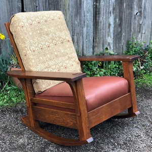 L & J G Stickley Large Fixed Back Rocker   Signed 